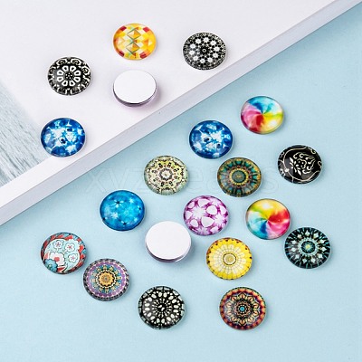 Mosaic Printed Glass Half Round/Dome Cabochons GGLA-N004-16mm-G-1