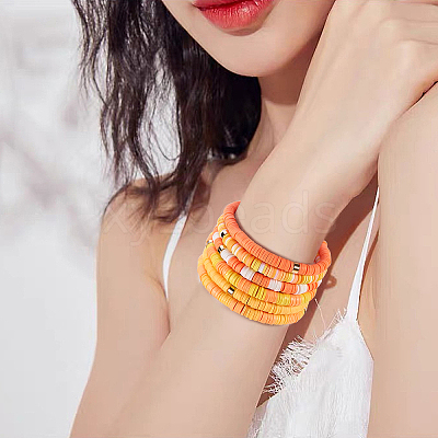 Handmade Polymer Clay Heishi Beads Stretch Bracelets Sets BJEW-JB05902-01-1