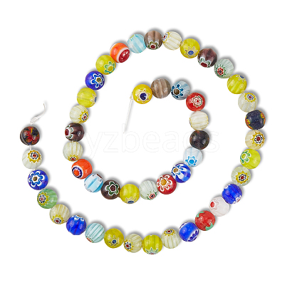3 Strands Handmade Millefiori Glass Round Bead Strands LAMP-LT0001-16C-1