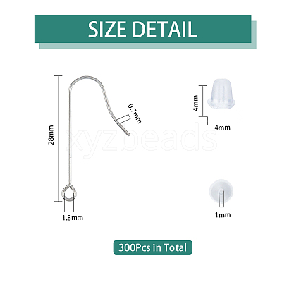 300Pcs 316 Surgical Stainless Steel Earring Hooks STAS-DC0011-38-1
