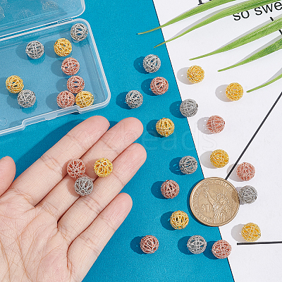 30Pcs 3 Colors Rack Plating Brass Hollow Beads KK-PH0009-55A-1
