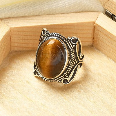 Natural Tiger Eye Adjustable Rings RJEW-I108-02AS-07-1