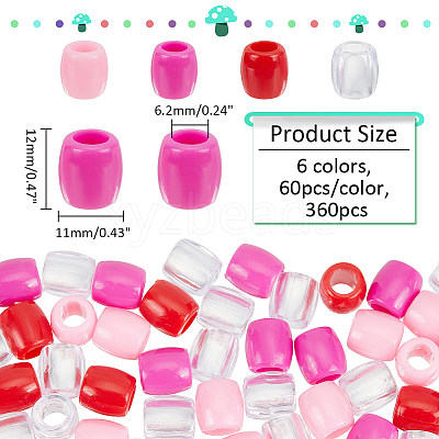 360Pcs 6 Colors Plastic European Beads KY-NB0001-65-1