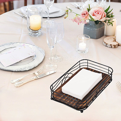 Wood and Iron Desktop Tissue Storage Holder AJEW-WH0410-106-1