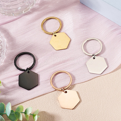 4Pcs 4 Styles Stainless Steel Keychains KEYC-TA0004-81B-1