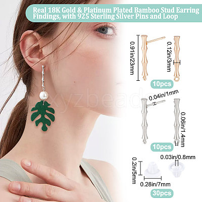 20Pcs Brass Bamboo Shape Stud Earring Findings KK-BBC0004-91-1