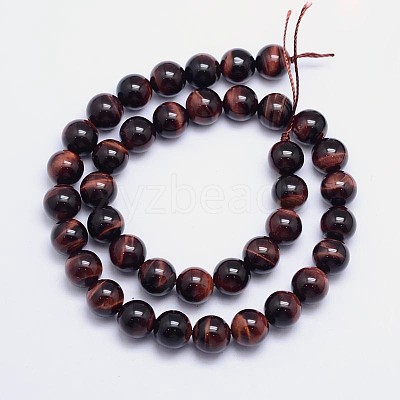 Dyed & Heated Natural Red Tiger Eye Round Bead Strands G-L411-06-8mm-1