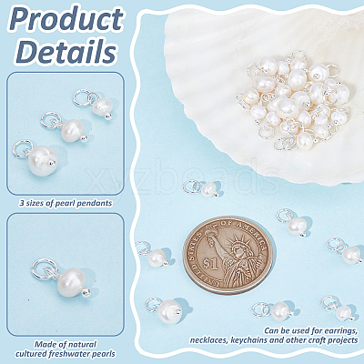 30Pcs 3 Styles Natural Pearl Potato Charms PALLOY-PH01750-1