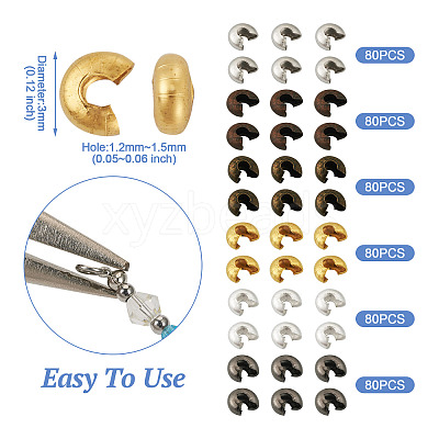 480Pcs 6 Colors Iron Crimp Beads Covers IFIN-PJ0001-01-1