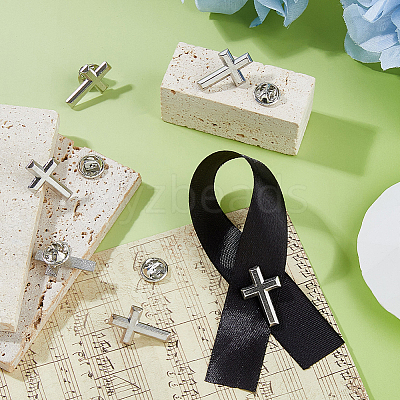 Cross Alloy Pin Brooches AJEW-FH0006-07A-P-1