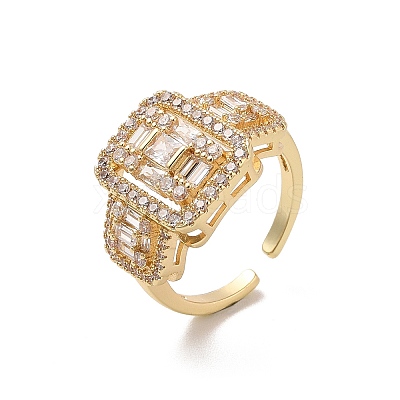 Brass Micro Pave Cubic Zirconia Open Cuff Rings RJEW-R146-16B-G-1