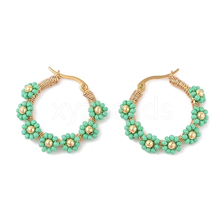 PVD Vacuum Plating 304 Stainless Steel Flower Hoop Earrings EJEW-U017-01G-02-1