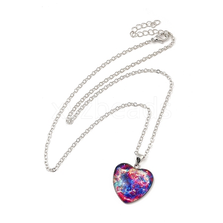 Glass Heart with Cloud Pendant Necklace NJEW-H165-01A-1