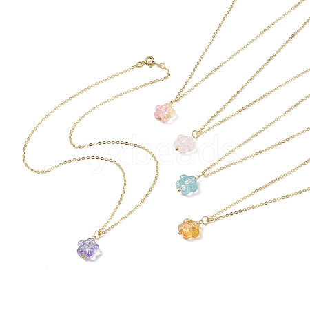 5Pcs 5 Color Glass Plum Blossom Pendant Necklaces Set with Brass Cable Chains for Women NJEW-JN04110-1