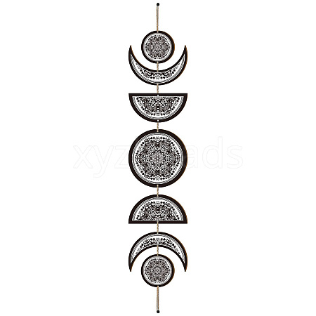 Moon Phase Wood Hanging Wall Decorations HJEW-WH0054-006-1