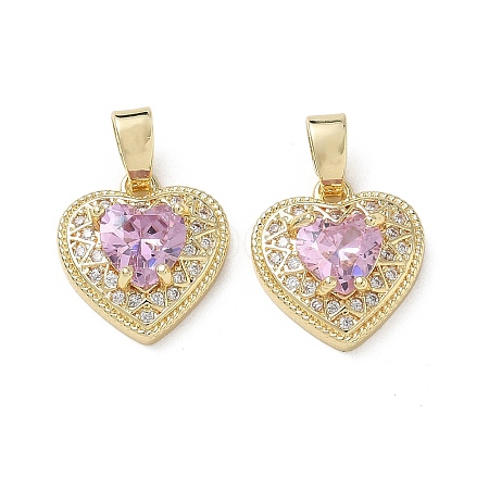 Valentine's Day Brass Micro Pave Pearl Pink Cubic Zirconia Charms KK-A299-14G-1