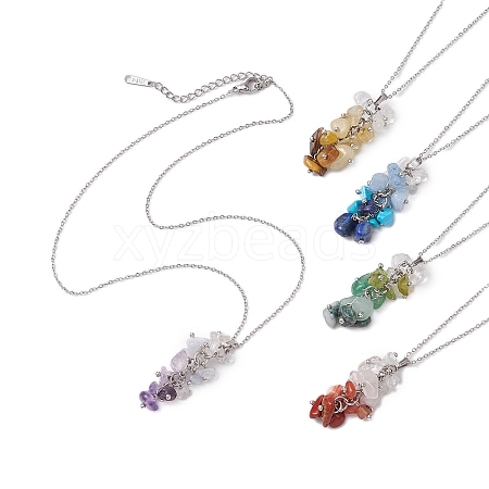 Gradient Color Mixed Gemstone Chip Pendant Necklaces NJEW-JN05042-1