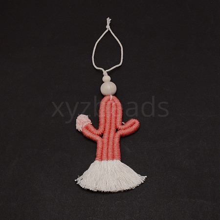 Hand Woven Cotton Rope Cactus Pendant AJEW-WH0258-150-1
