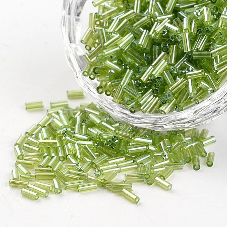 Tube Transparent Colours Pearl Luster Plated Round Hole Glass Bugle Beads SEED-I001-104-1