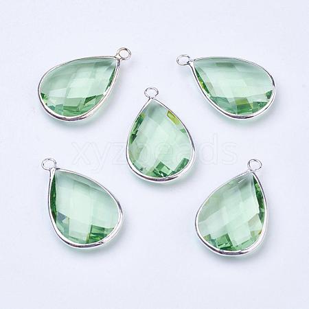 Silver Color Plated Brass Glass Teardrop Pendants GLAA-M006-A-01S-1