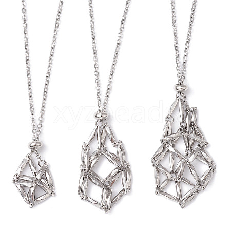 304 Stainless Steel Macrame Pouch Empty Stone Holder for Pendant Necklaces Making NJEW-JN04441-02-1