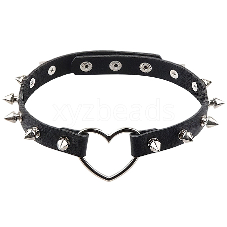 Adjustable Adjustable Gothic PU Leather Alloy Spike Rivet Heart Choker Necklaces for Women NJEW-WH20816-006P-B-1