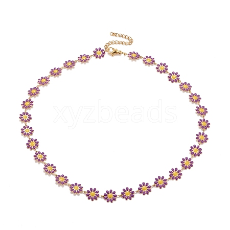 Enamel Daisy Link Chain Necklace NJEW-P220-01G-02-1