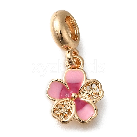 Rack Plating Alloy Pink Enamel European Dangle Charms PALLOY-A009-07G-1