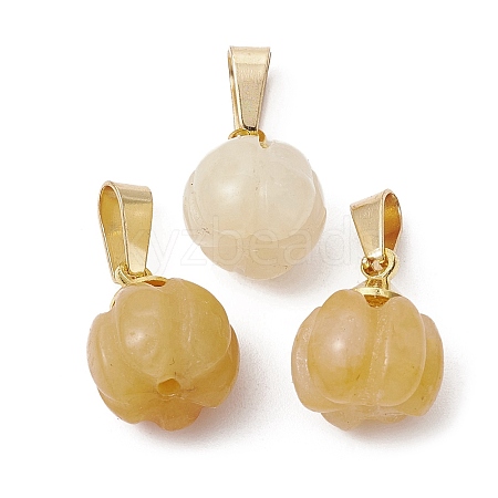 Natural Yellow Aventurine Pumpkin Charms with Golden Tone 304 Stainless Steel Snap on Bails PALLOY-JF02349-02-1