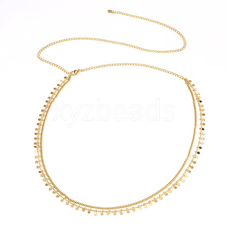 Brass Star Charm Double Layer Curb Waist Chains for Women NJEW-TA00192-1