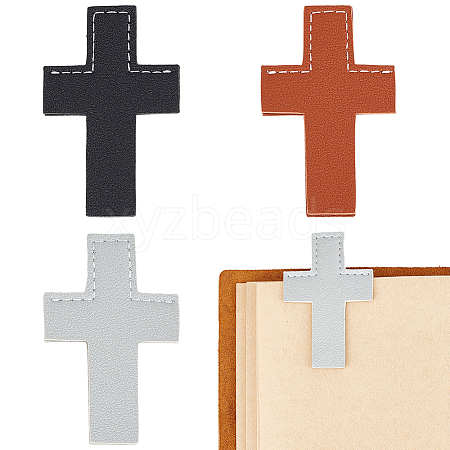3Pcs 3 Colors Leather Bookmarks AJEW-CP0003-83-1