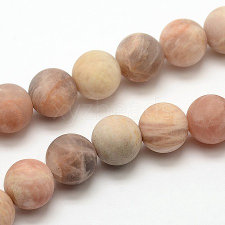 Natural Sunstone Frosted Round Bead Strands G-O039-07-6mm-1