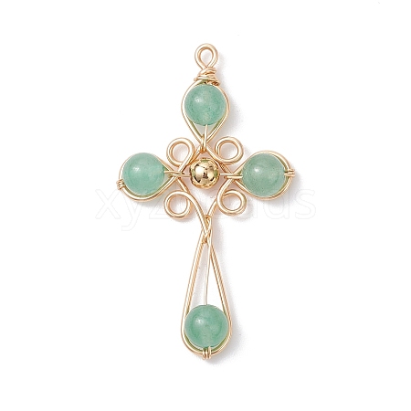4Pcs 4 Styles Natural Green Aventurine Pendants PALLOY-TA00326-04-1