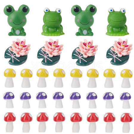 Gorgecraft 66Pcs 6 styles Resin Frog & Lotus & Mushroom Ornaments DJEW-GF0001-61-1